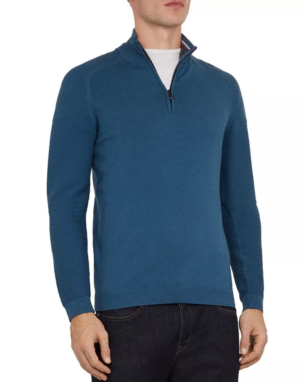 Ted Baker Justrun Teal Link Stitch Funnel Neck Sweater